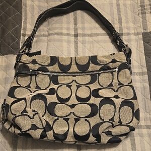 Coach Black and Tan Signature Shoulder Bag